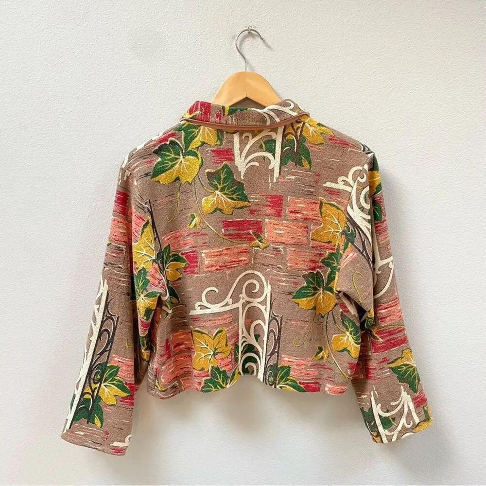 Vintage 60's 70's Unique Cropped Brown Floral Tapestry Jacket, Women's Small - Picture 2 of 9